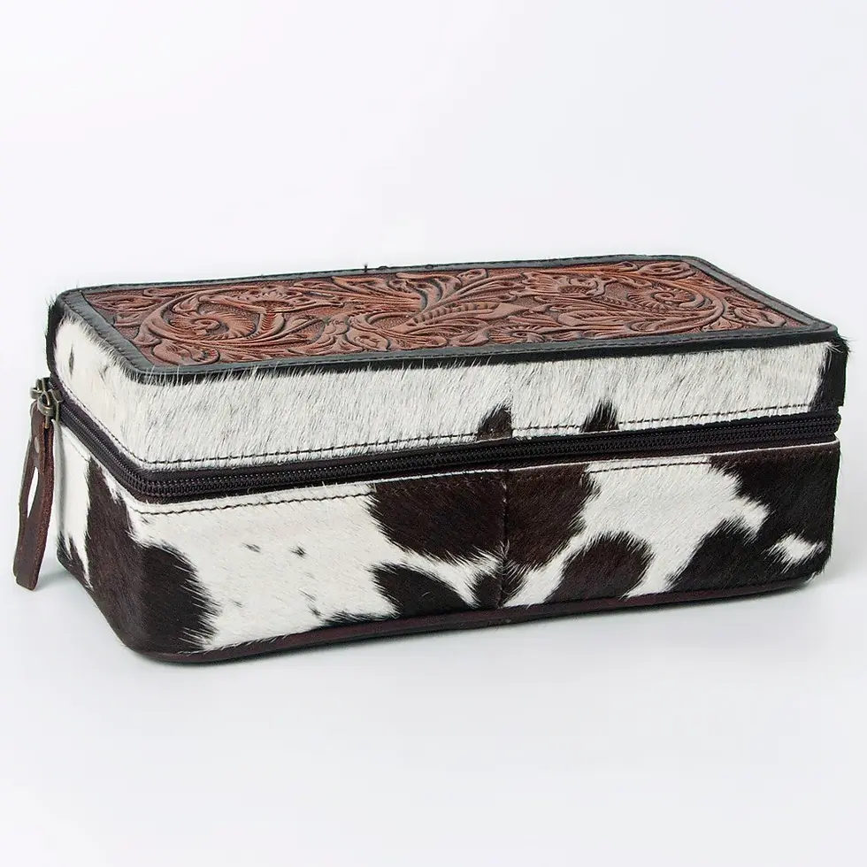 Thumbnail: Hand Tooled Leather Jewelry Travel Case Western