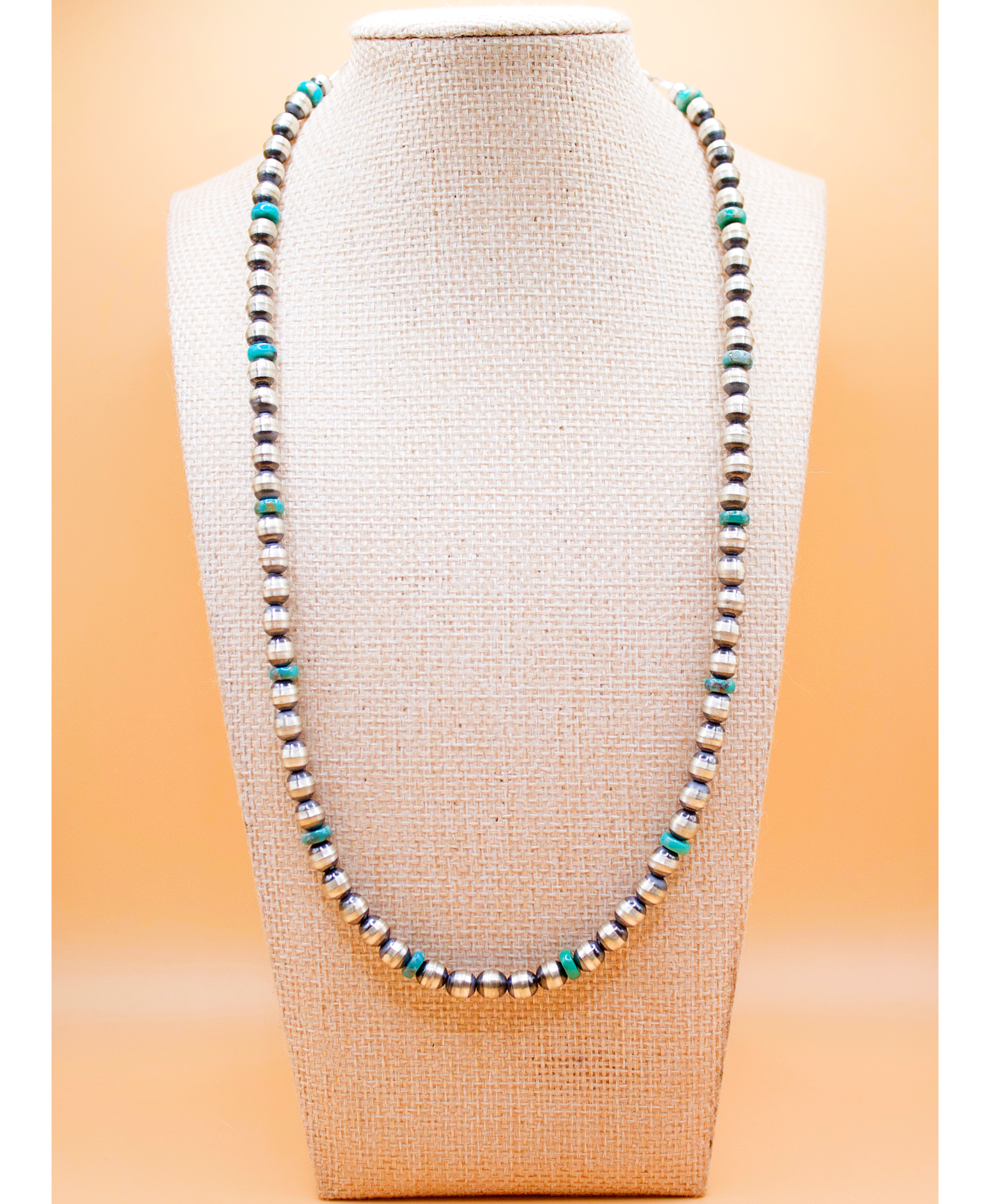 Sterling Silver 6mm Desert Pearl and turquoise  Necklace 18"