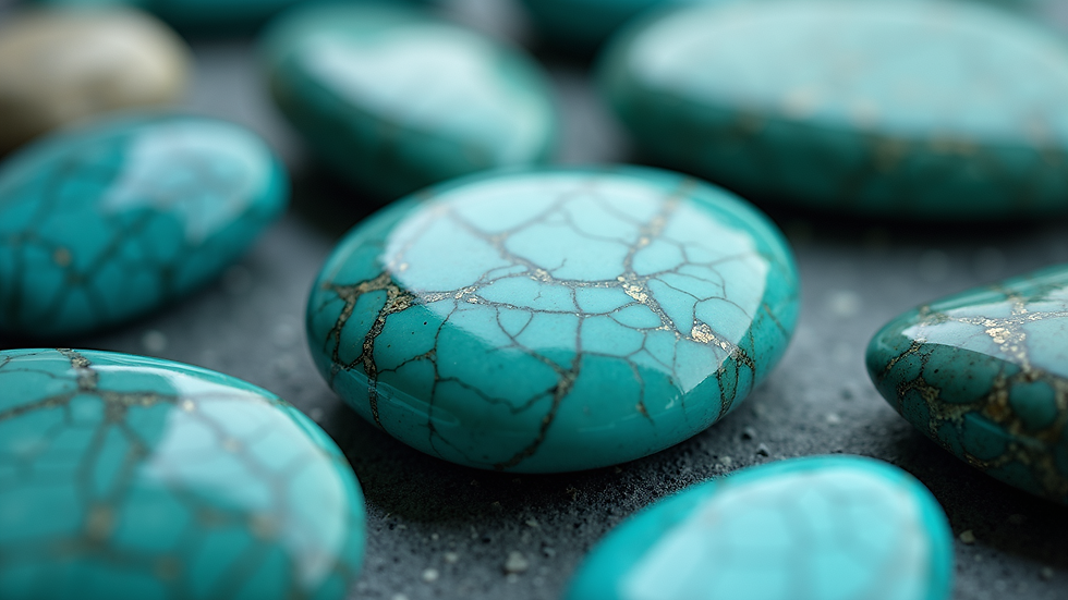 Eye-level view of turquoise stones with natural veining