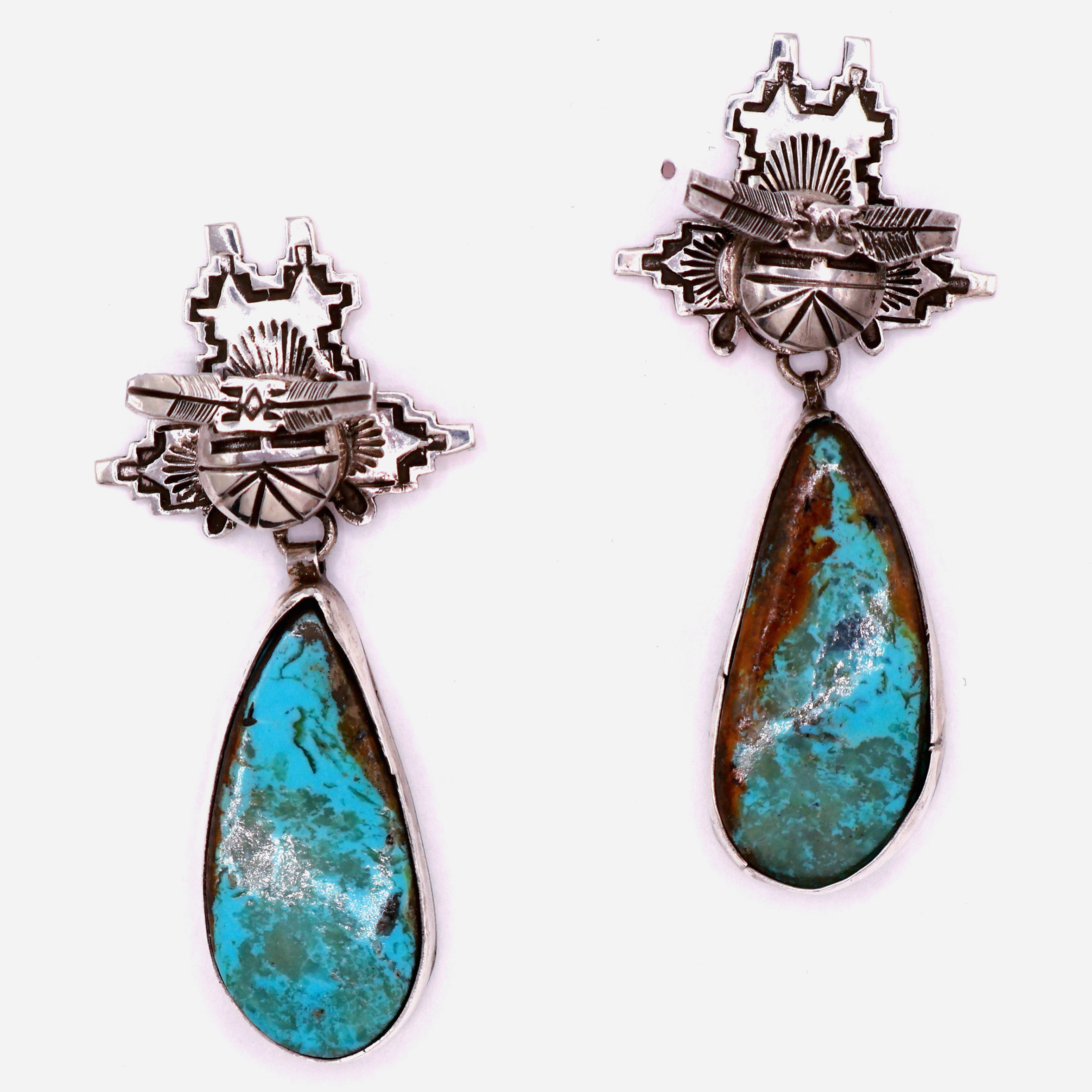 Handmade Sterling Silver &  Royston Turquoise Kachina Earrings