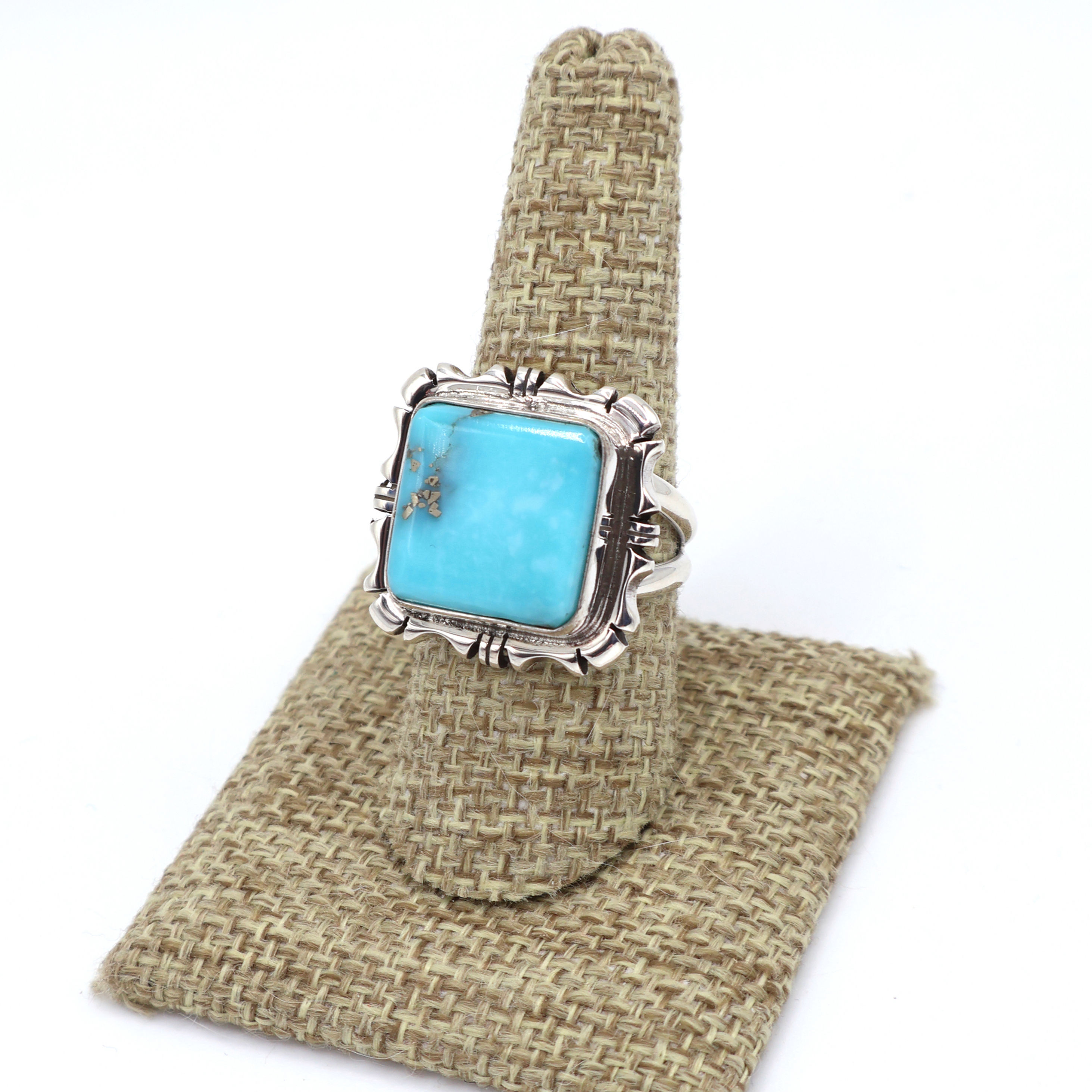 Handmade Navajo Sterling Silver Square Cut Campitos Turquoise Ring