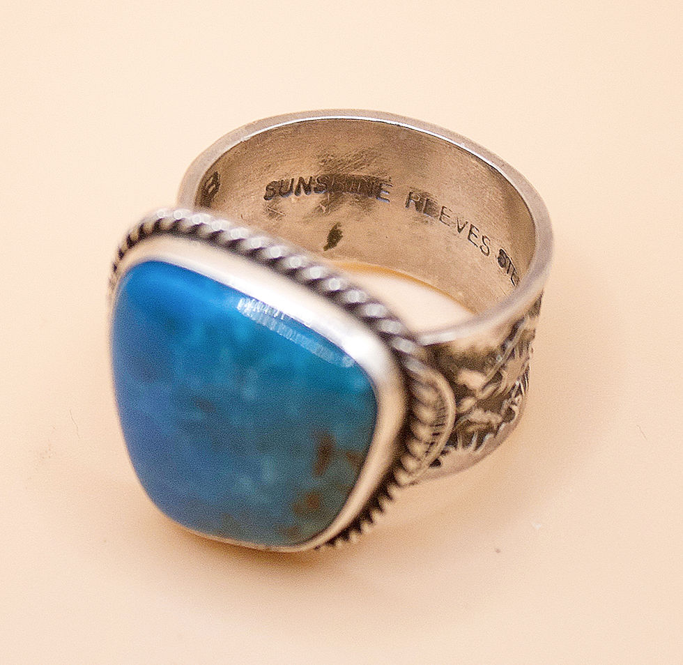 Thumbnail: Sterling Silver and Kingman Turquoise Handstamped Ring 11 1/2