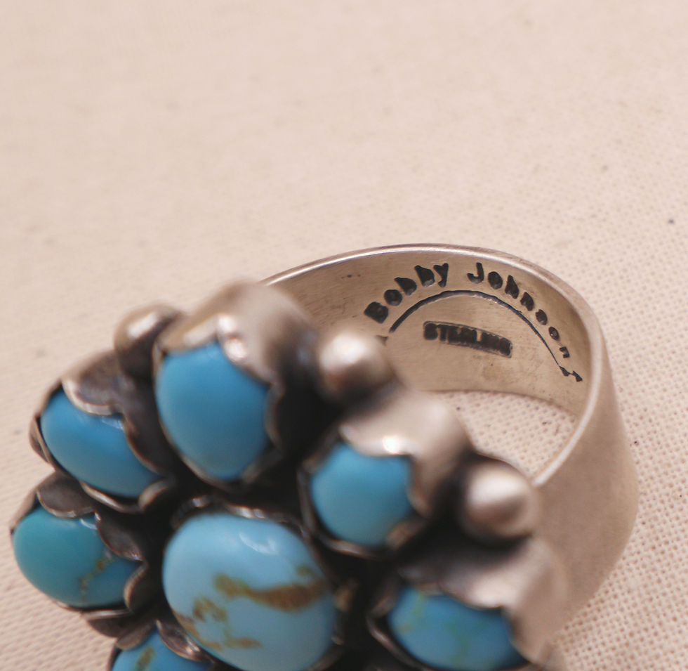 Thumbnail: Handmade Sterling Silver Persian Turquoise Cluster Ring Sz 11 Adju