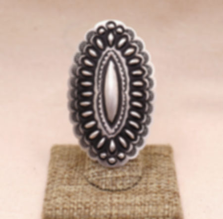 Sterling Silver Hand-Stamped Santa Fe Style Repoussé Oval Adjustable Ring