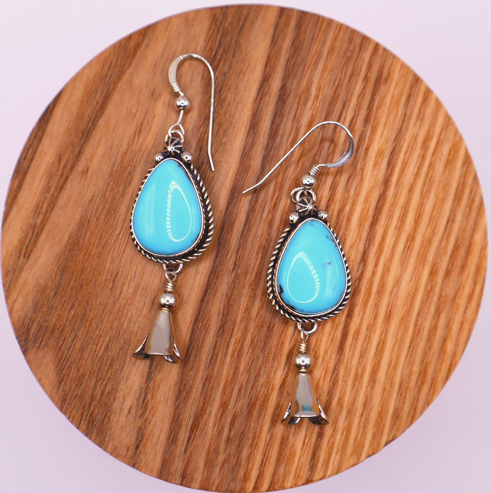 Thumbnail: Handmade Navajo Sterling Silver Persian Turquoise Teardrop Earrings with Squash