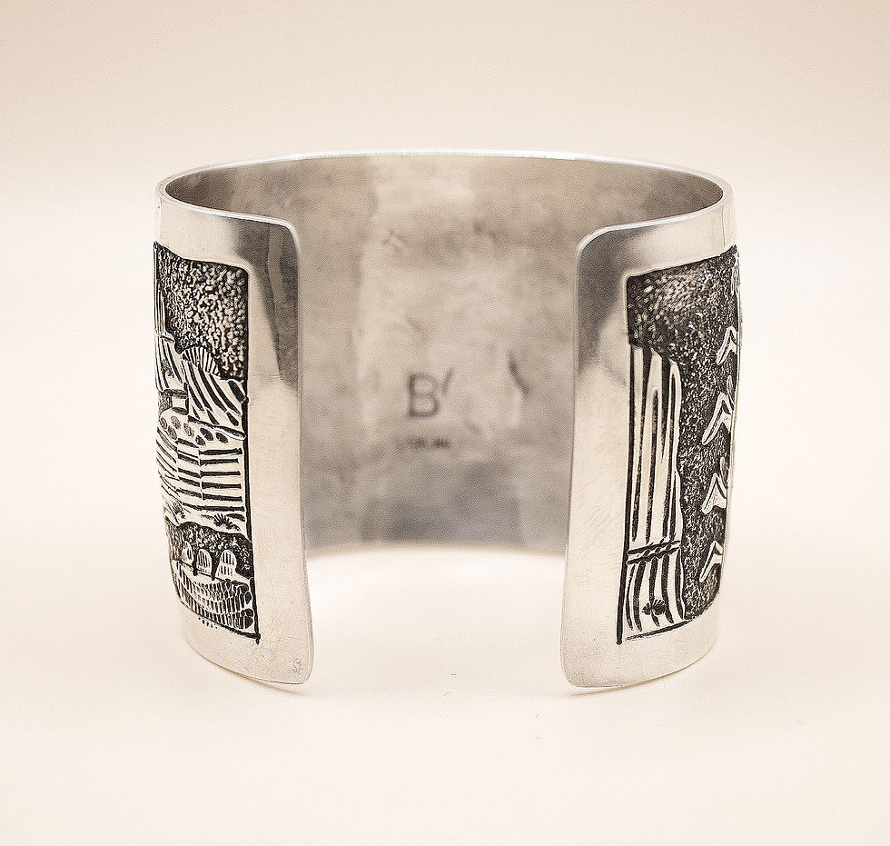 Thumbnail: Handmade Sterling Silver Storyteller Corn Harvest Cuff