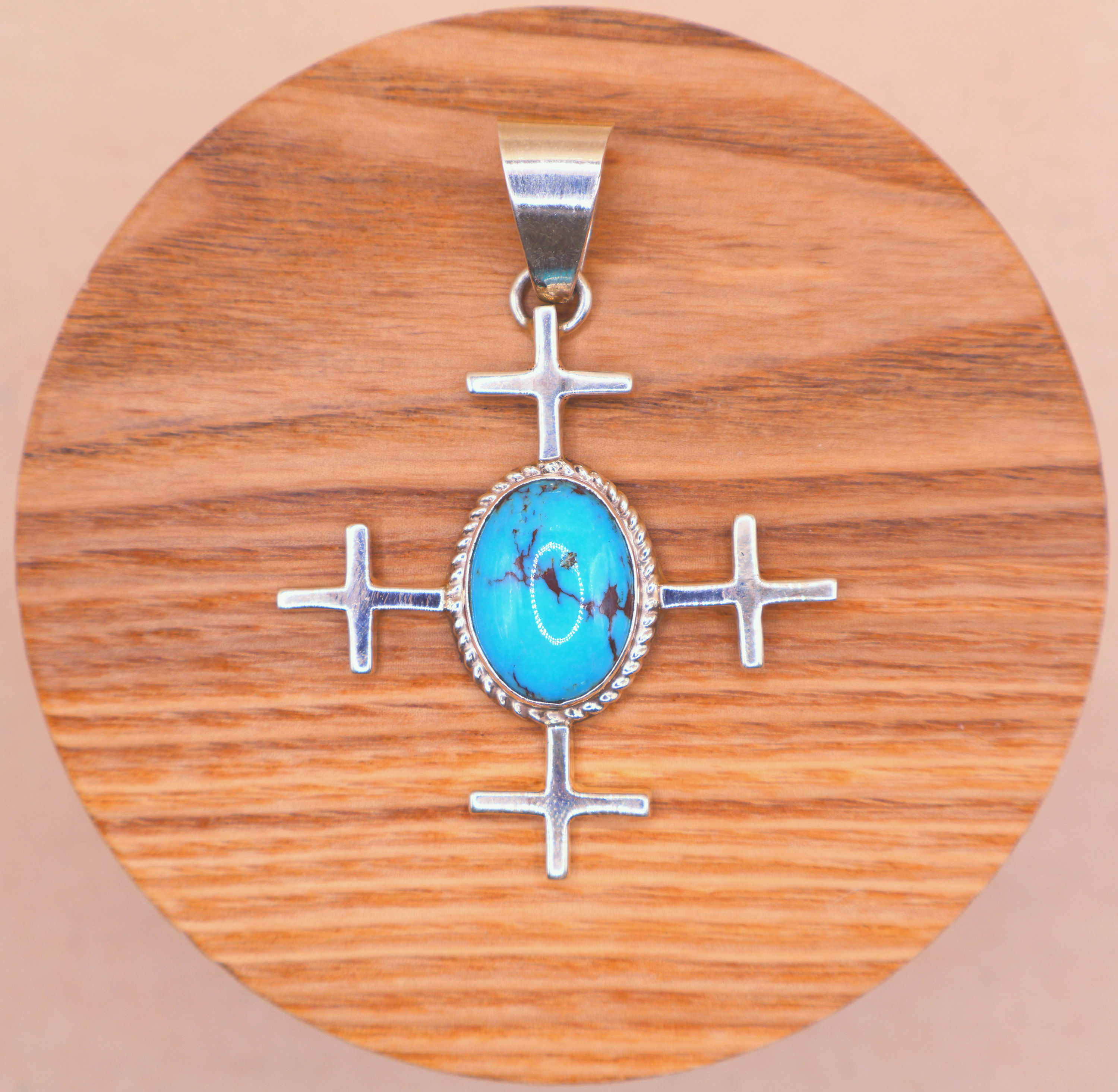 Handmade Sterling Silver & Persian Turquoise Four Directions Crosses Pendant