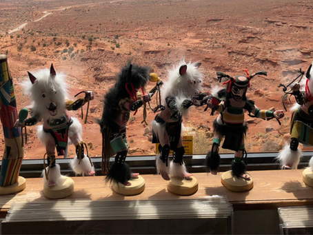 Kachina figures on a windowsill
