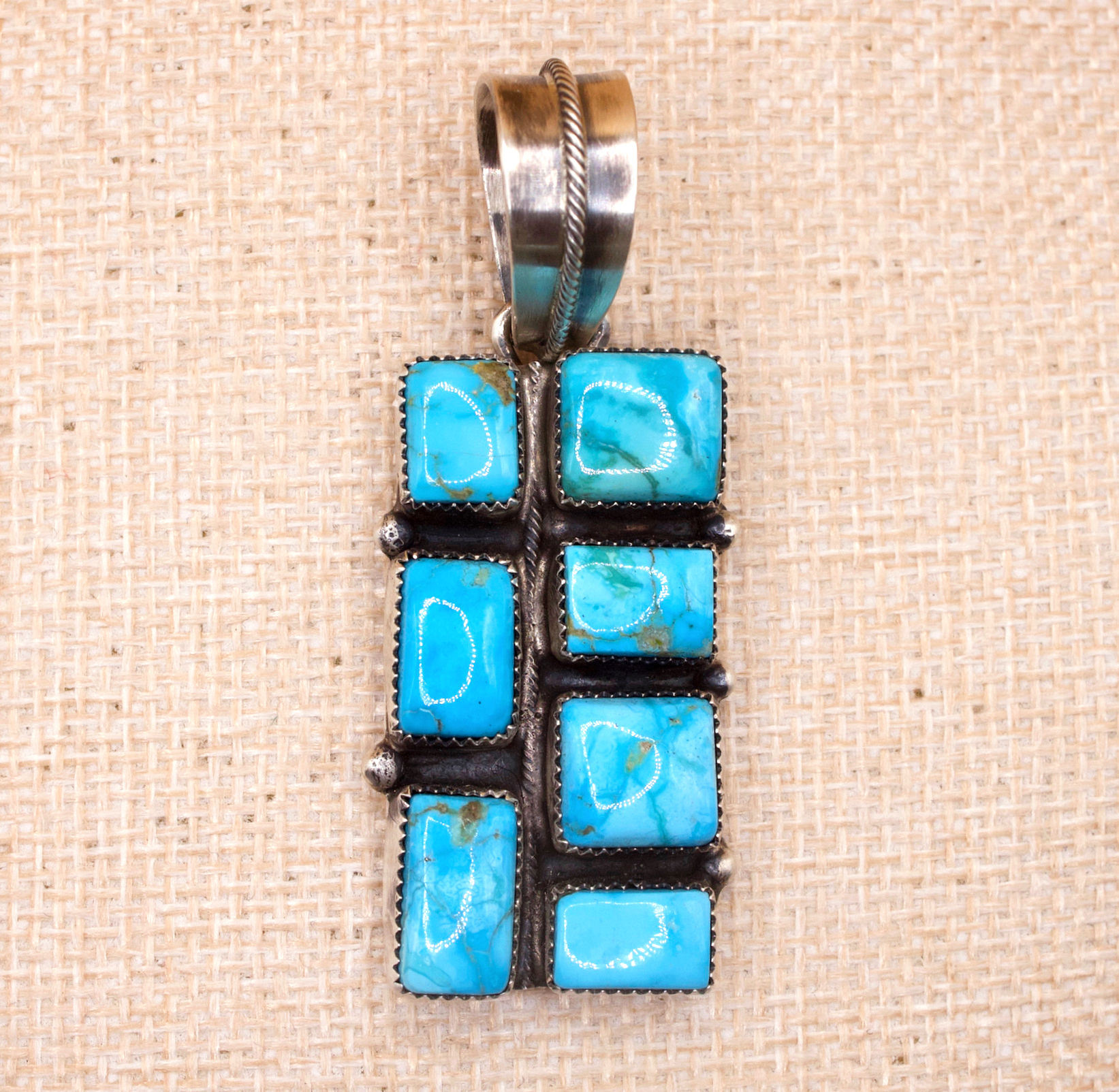 Sterling Silver 7 stone Square Kingman Turquoise Pendant