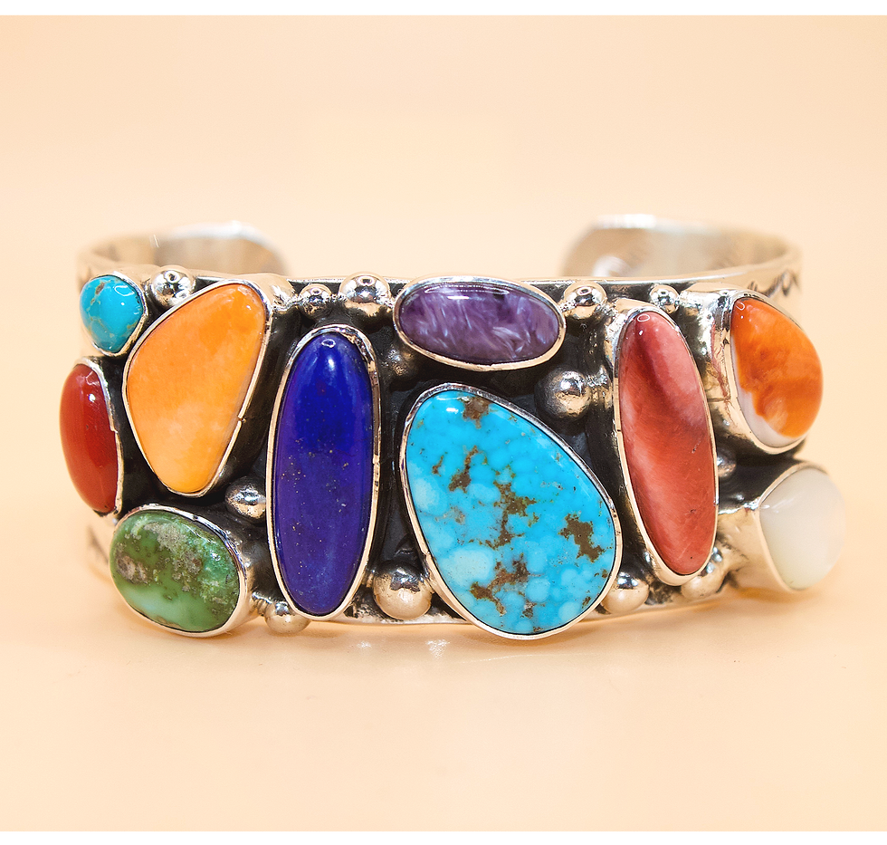 Thumbnail: Sterling Silver Multistone Statement Treasure Cuff 6 1/4"