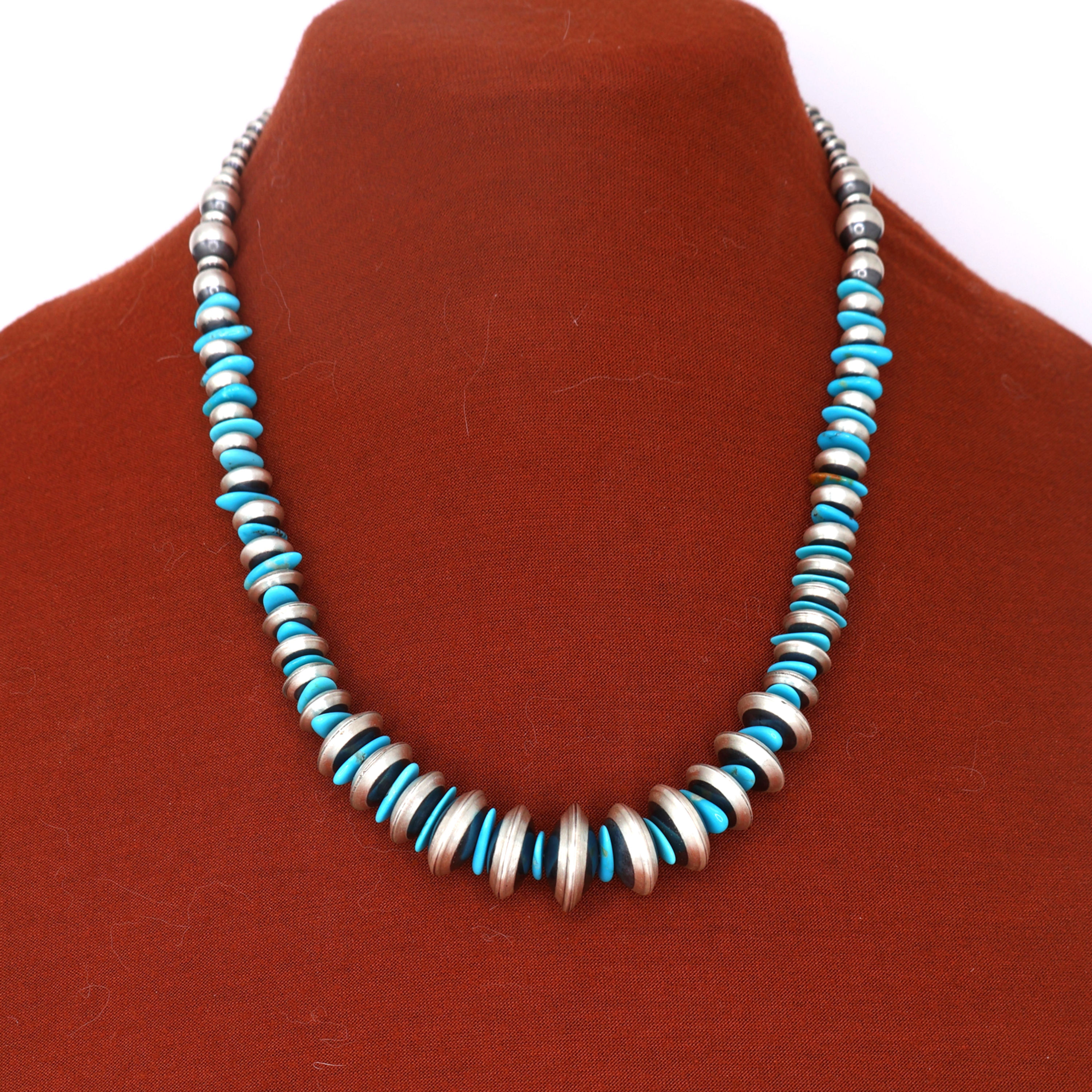 Hand-Strung Persian Turquoise & Sterling Silver Saucer Desert Pearl Necklace