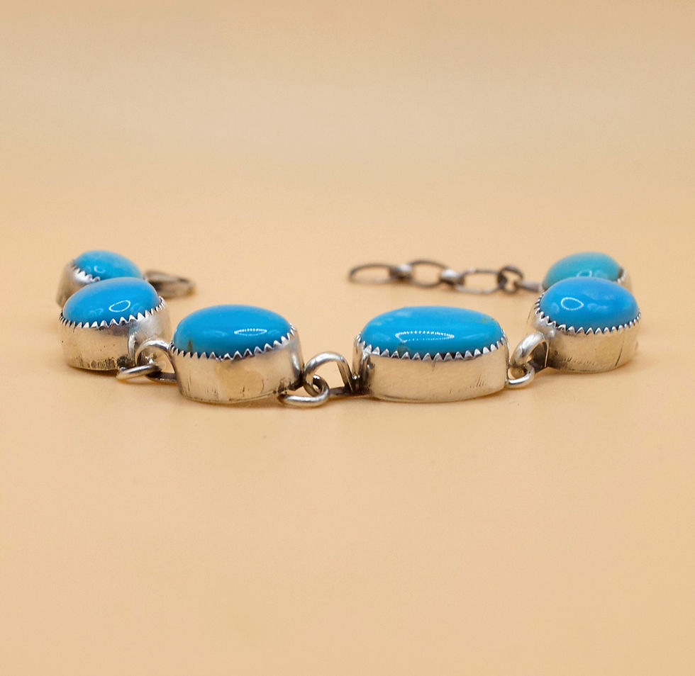 Thumbnail: Sterling Silver  6 stone Kingman Turquoise Link Bracelet 7"