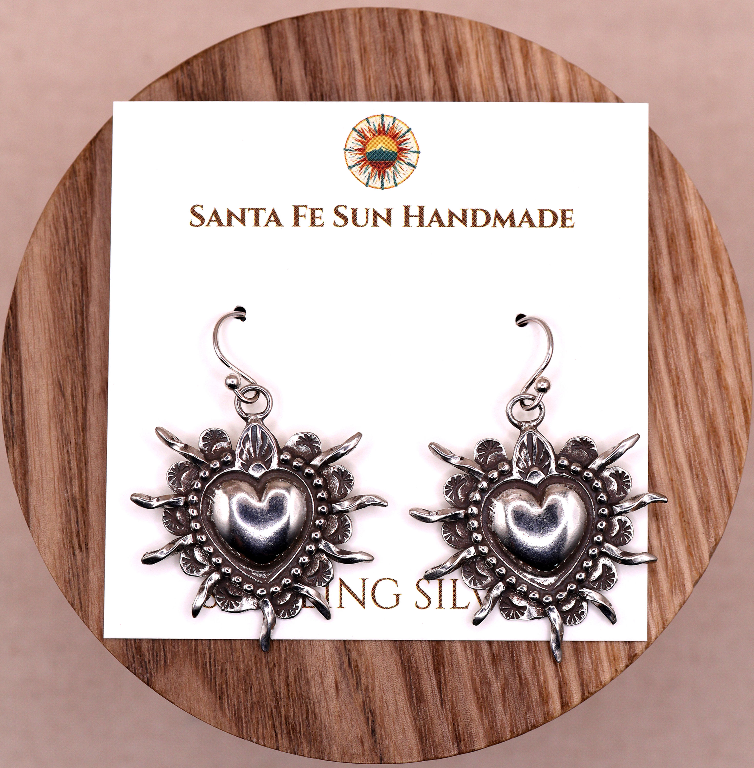 Sterling Silver Santa Fe Style Sacred Heart Earrings