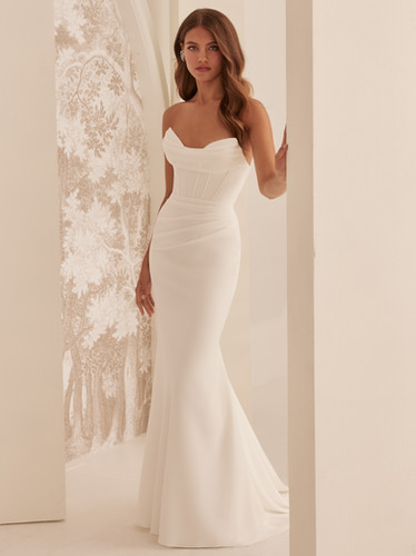 M2525 | Strapless Crepe Corset Bodice Wedding Dress by Mikaella | May ...