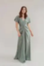 Sage green gathered neckline Camilla Bridesmaid dress