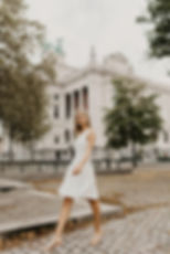 Side of Bride walking in Short one-shouldered wedding dress