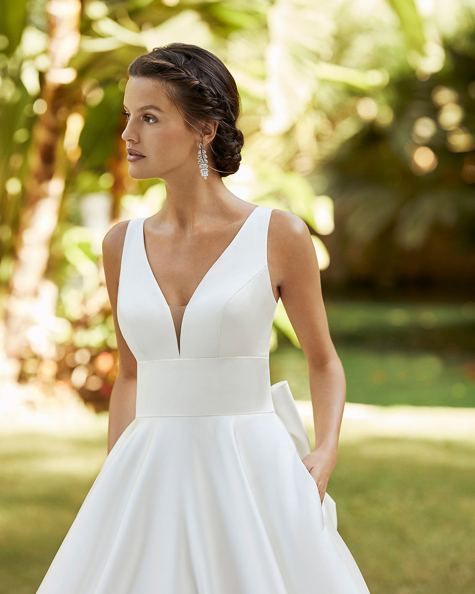 Thumbnail: Neckline view of Classic Satin Plunge Neck Wedding Dress