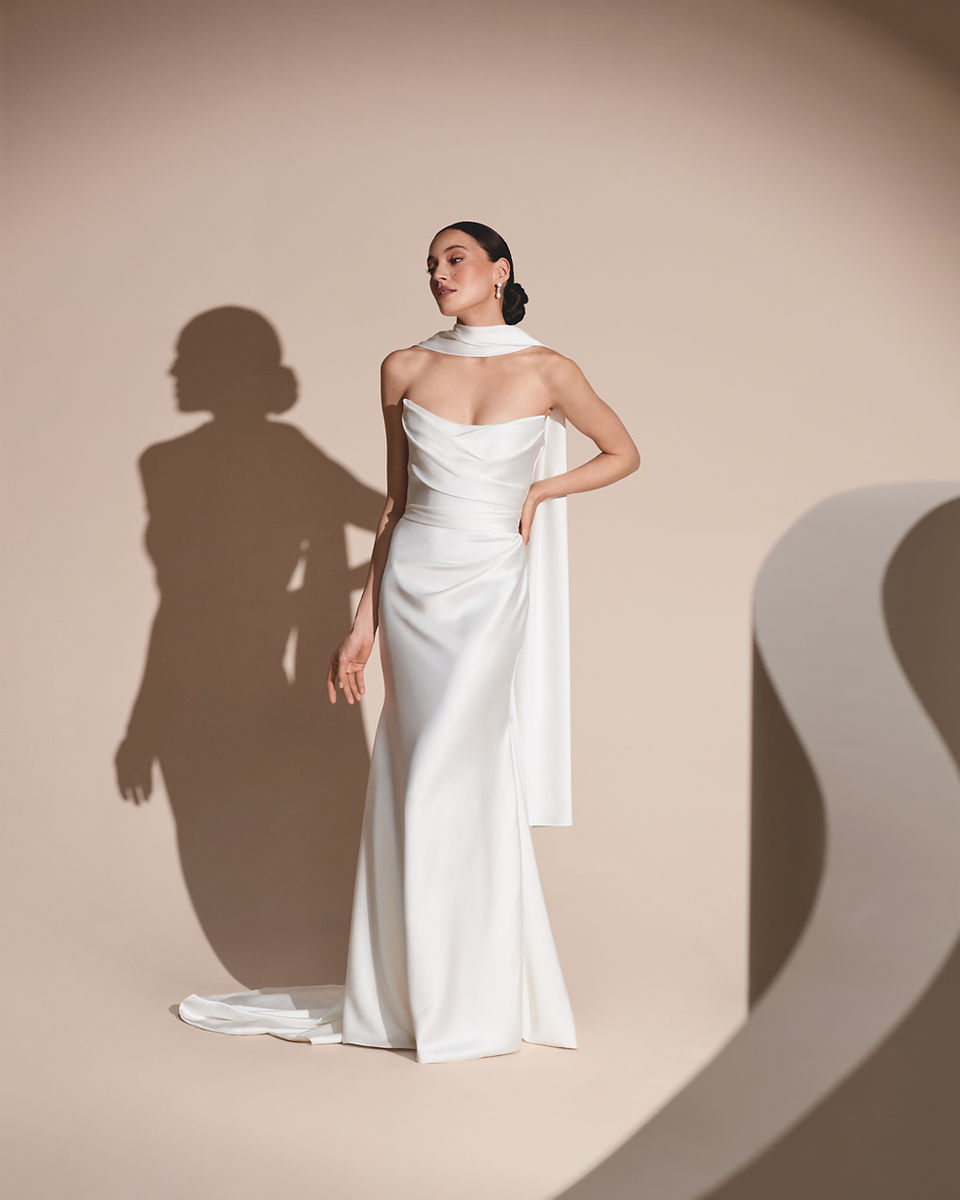 Celia satin strapless wedding dress by Savannah Miller