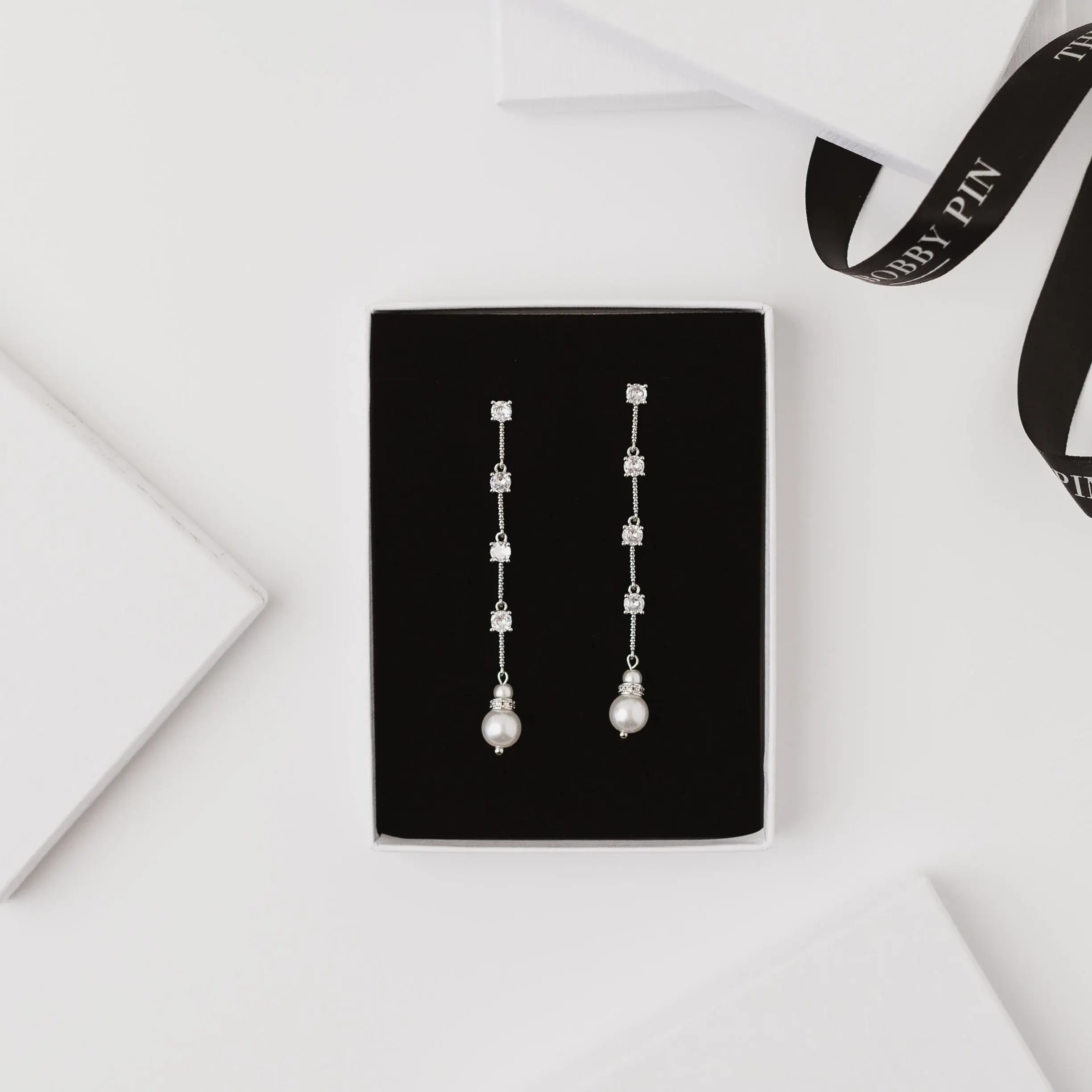 Josie I Crystal and Pearl Drop Earrings in Silver by The Bobby Pin