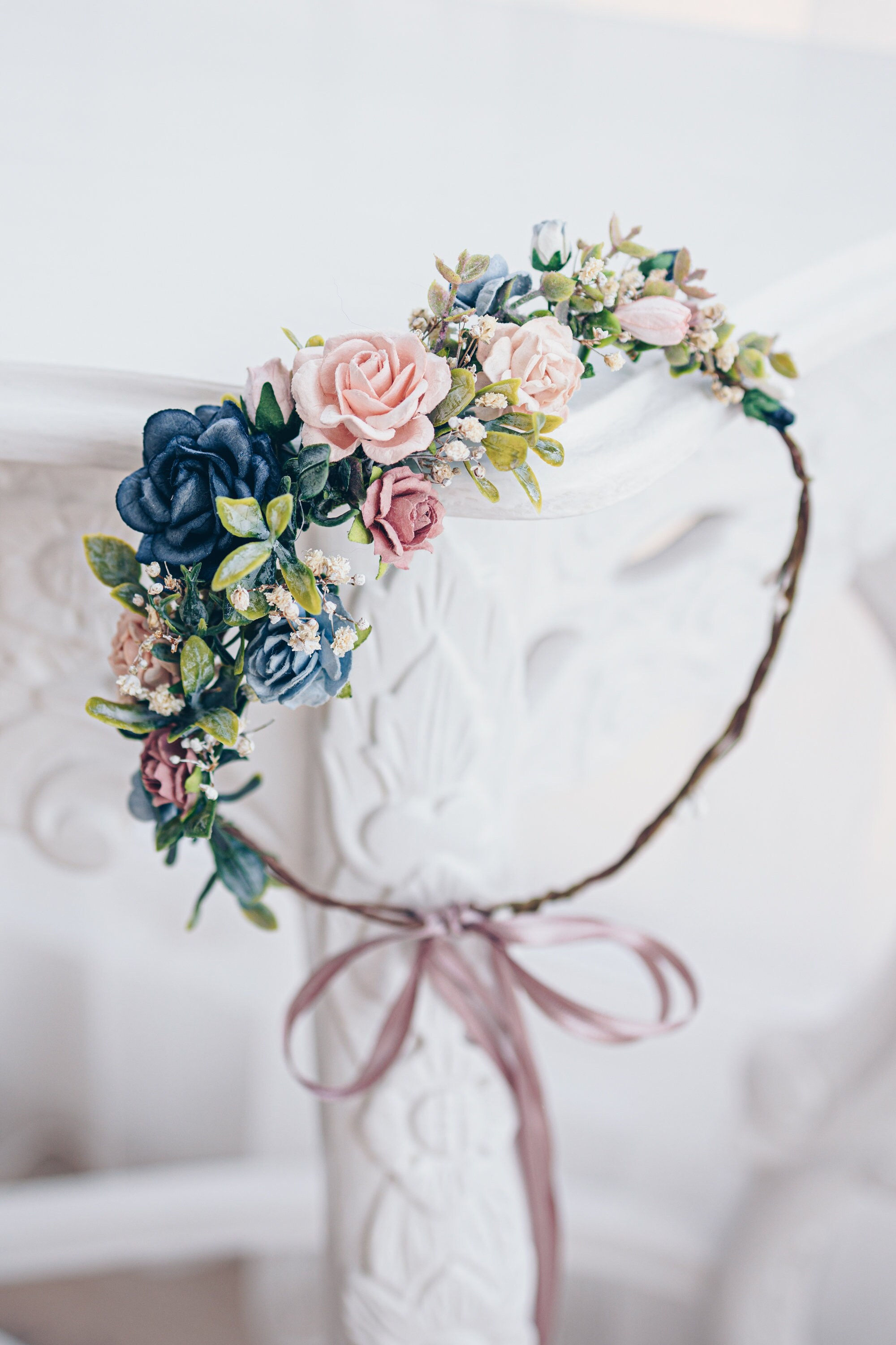 Hochzeit Blumenkranz Braut Haarschmuck Haarkranz mit Blumen, Beeren, Schleierkr
