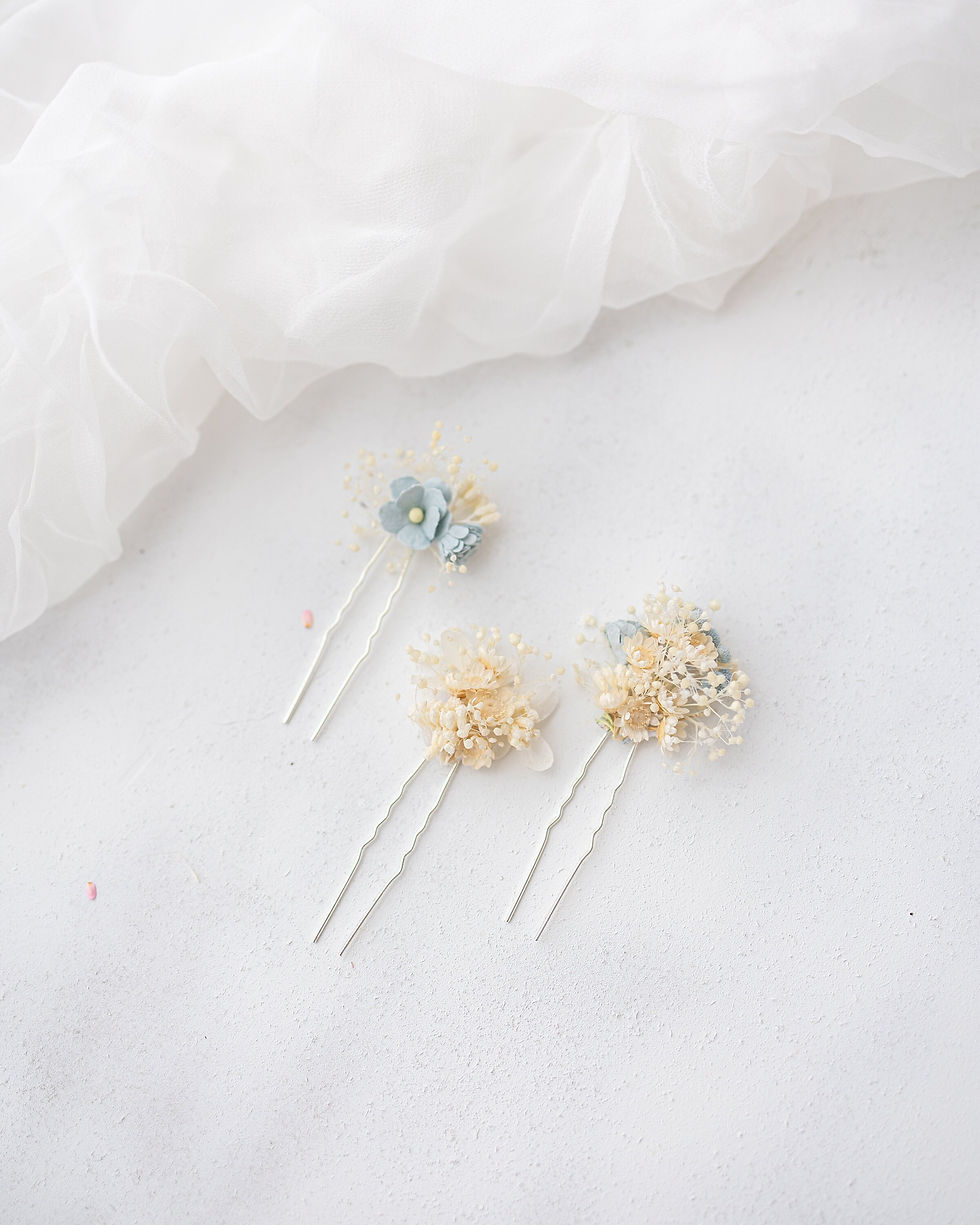 Miniaturbild: Braut Haarschmuck Haarblumen mit Trockenblumen und Schleierkraut. Haarnadel mit