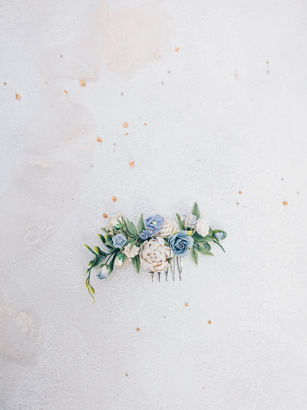 Miniaturbild: Braut Haarschmuck mit Blumen, Eukalyptus Blätter in blau, weiß und grün Brautju
