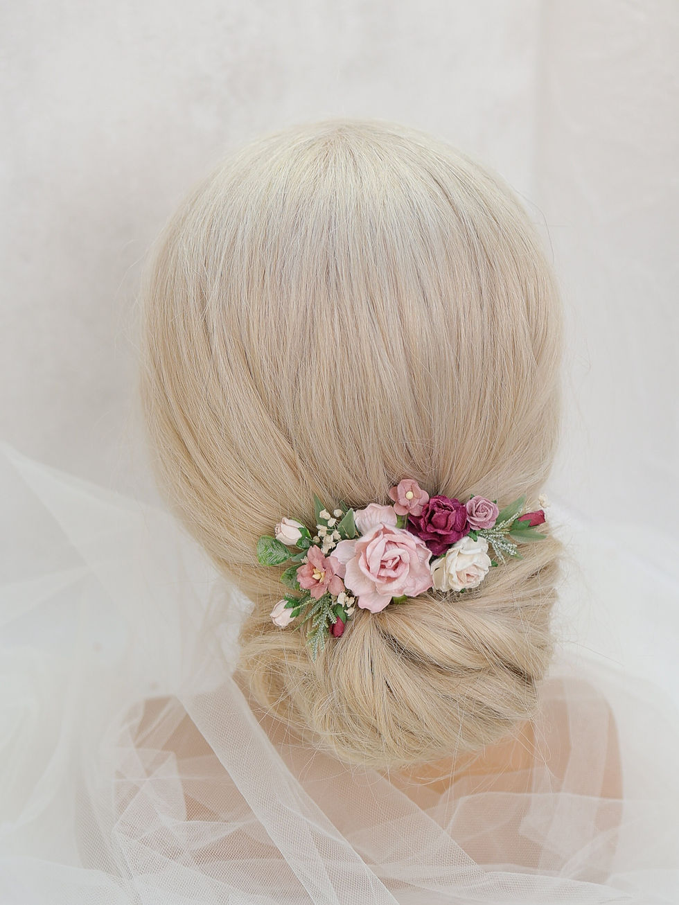 Miniaturbild: Braut Haarkamm mit Blumen in altrosa, blush, burgund und ivory. Hochzeit Haarsc