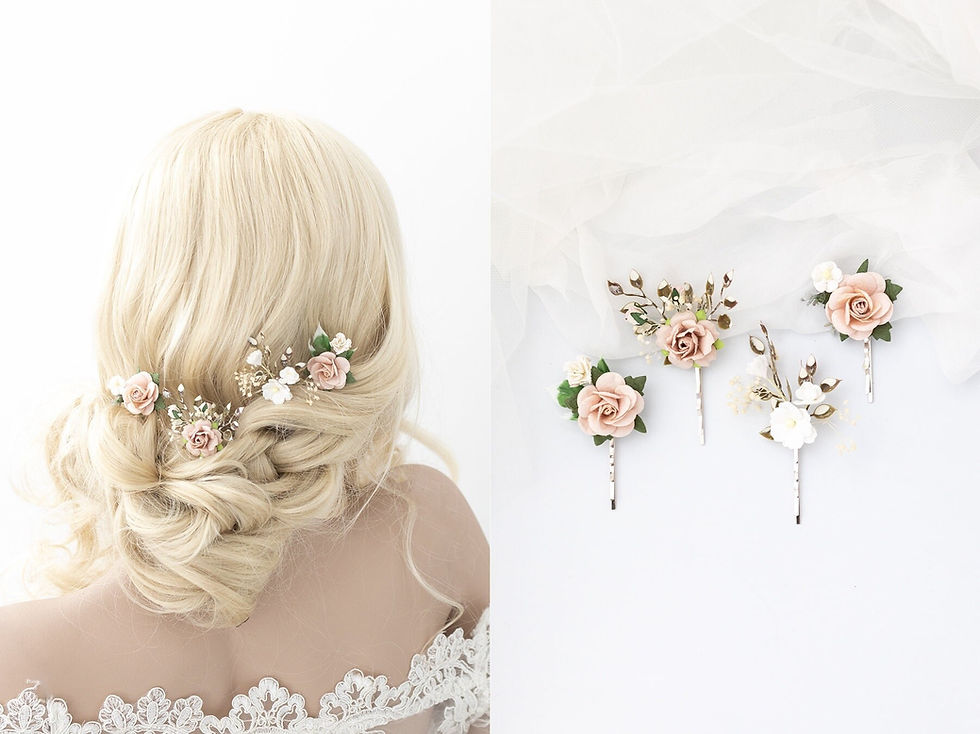 Miniaturbild: Braut Haarschmuck Haarnadel mit Blumen in rosé, nude und weiß. Hochzeit Brautha