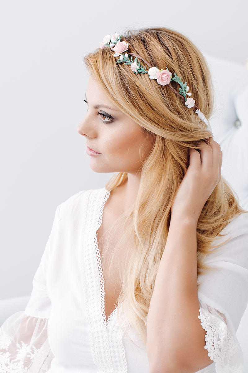 Blumenkranz Braut Hochzeit Haarkranz Blumen Haarschmuck Brautjungfern Oktoberfest Kranz Kopfschmuck Haarband Eukalyptus pink