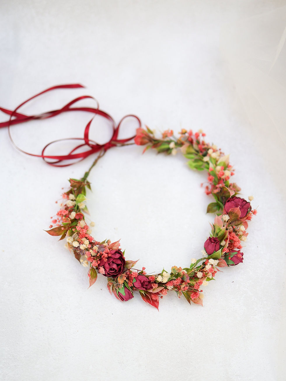 Miniaturbild: Braut Haarkranz in rot und burgund für Hochzeiten und besondere Anlässe. Bohemi
