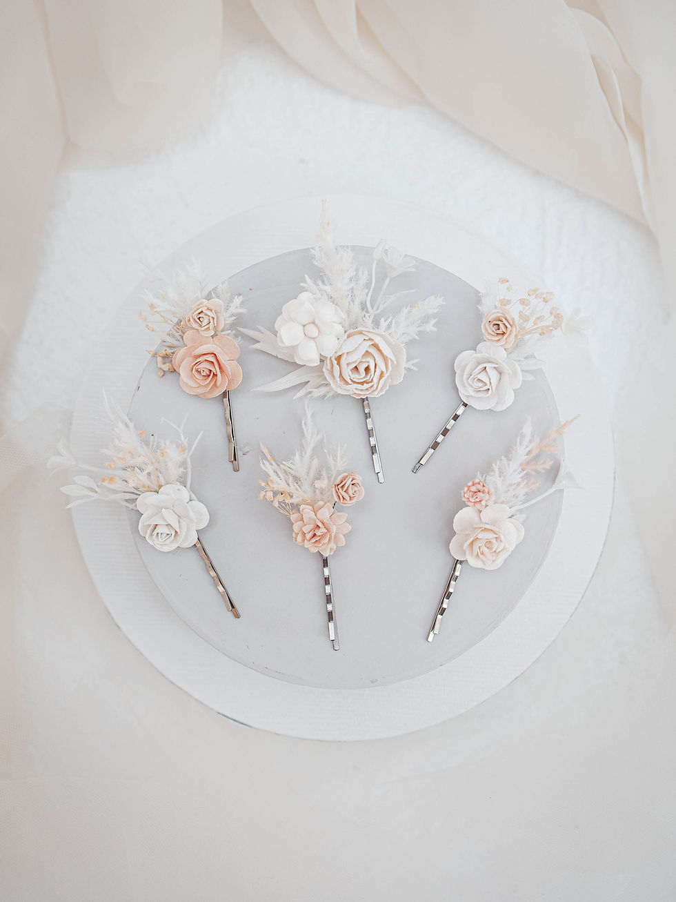 Miniaturbild: Boho Braut Blumen Haarschmuck Haarnadel mit Blüten, Eukalyptus, Pampasgras, Rus