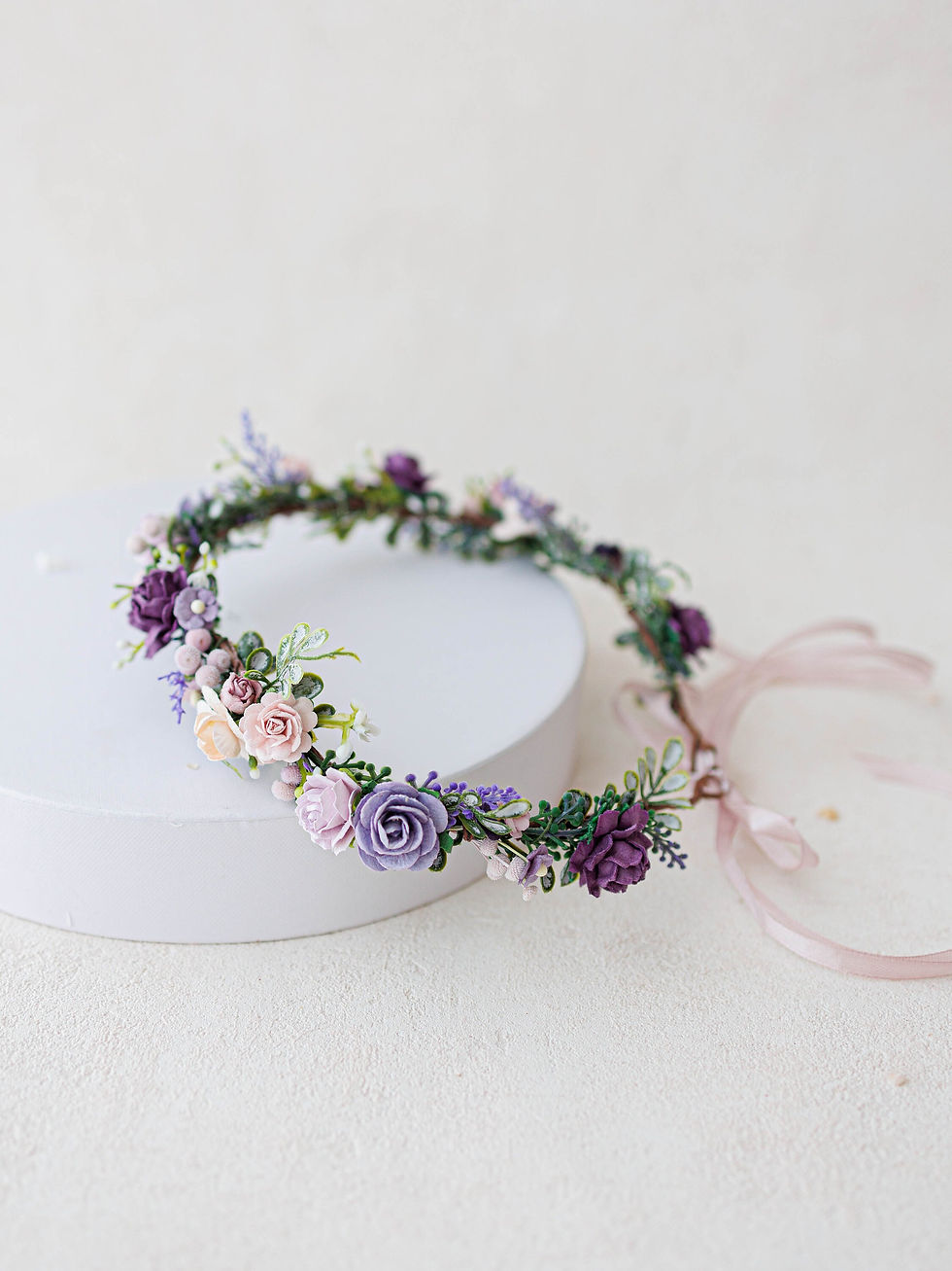 Miniaturbild: Lavendel Blumenkranz in Lila, Purpur und Altrosa, Braut Haarkranz, Hochzeit Haa