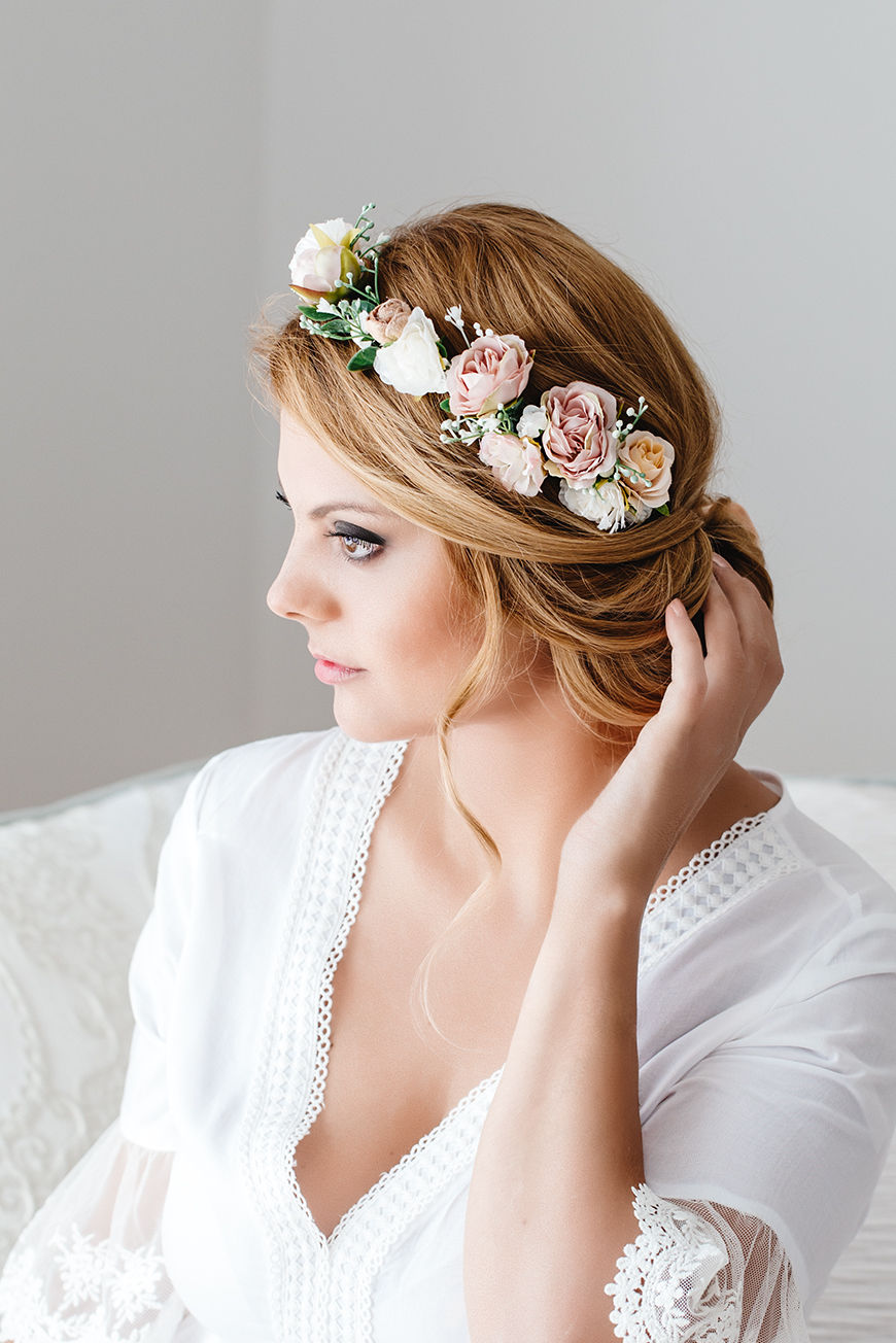 Miniaturbild: Blumenkranz Braut Hochzeit Haarkranz Blumen Haarschmuck Brautjungfern Oktoberfest Kranz Kopfschmuck Haarband blush altrosa