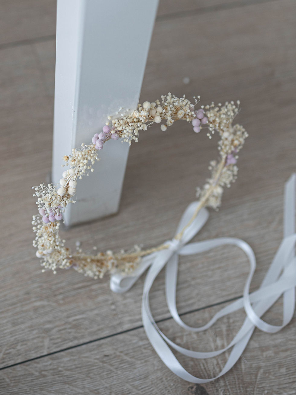 Miniaturbild: Trockenblumen Haarkranz. Braut Blumenkranz mit Schleierkraut und Hortensien. Bo