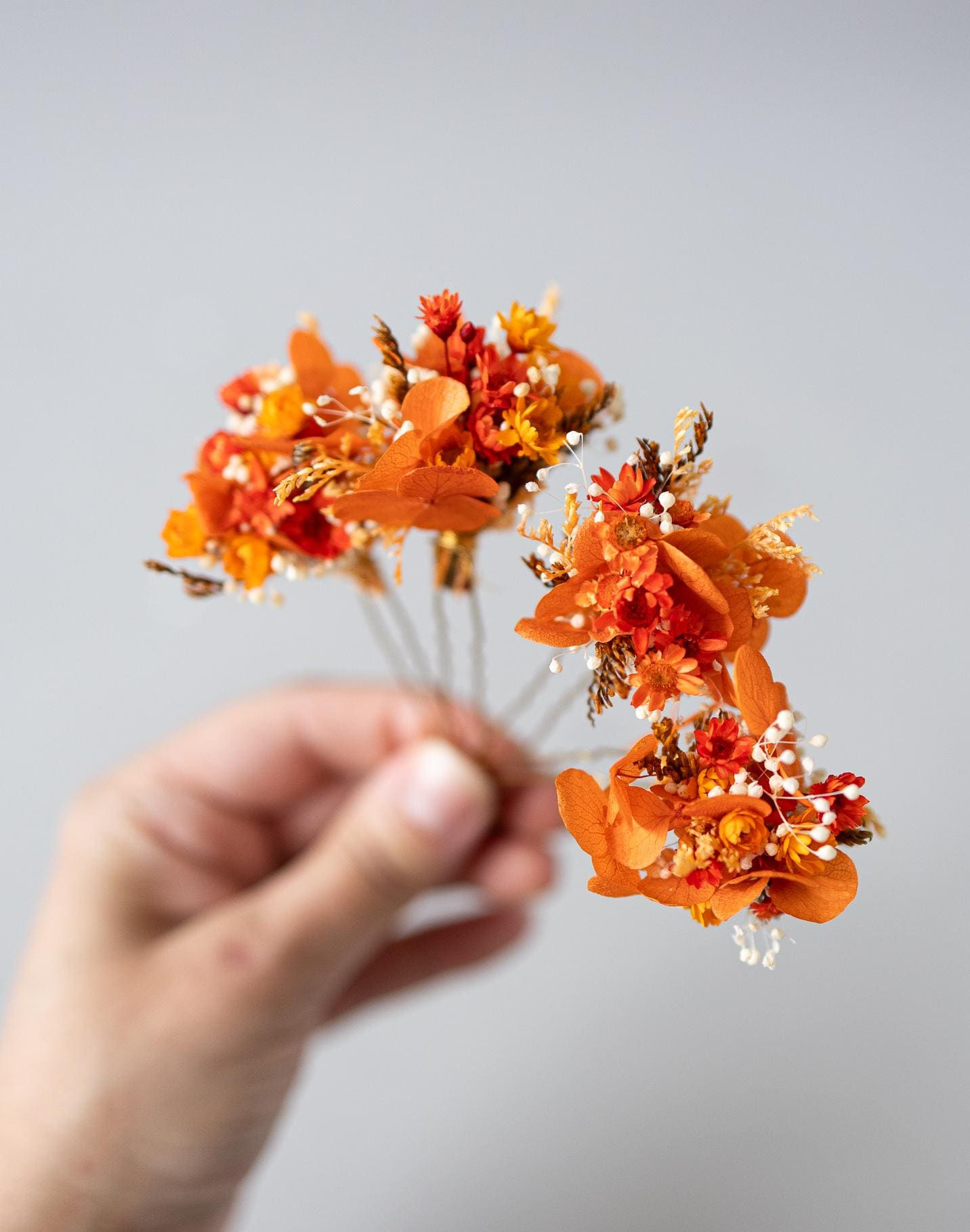 Braut Haarschmuck Haarblumen mit Hortensien - Orange