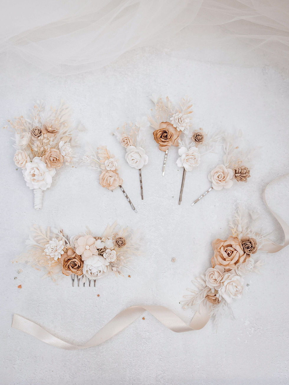 Miniaturbild: Boho Braut Blumen Haarschmuck Haarnadel mit Blüten, Eukalyptus, Pampasgras, Rus