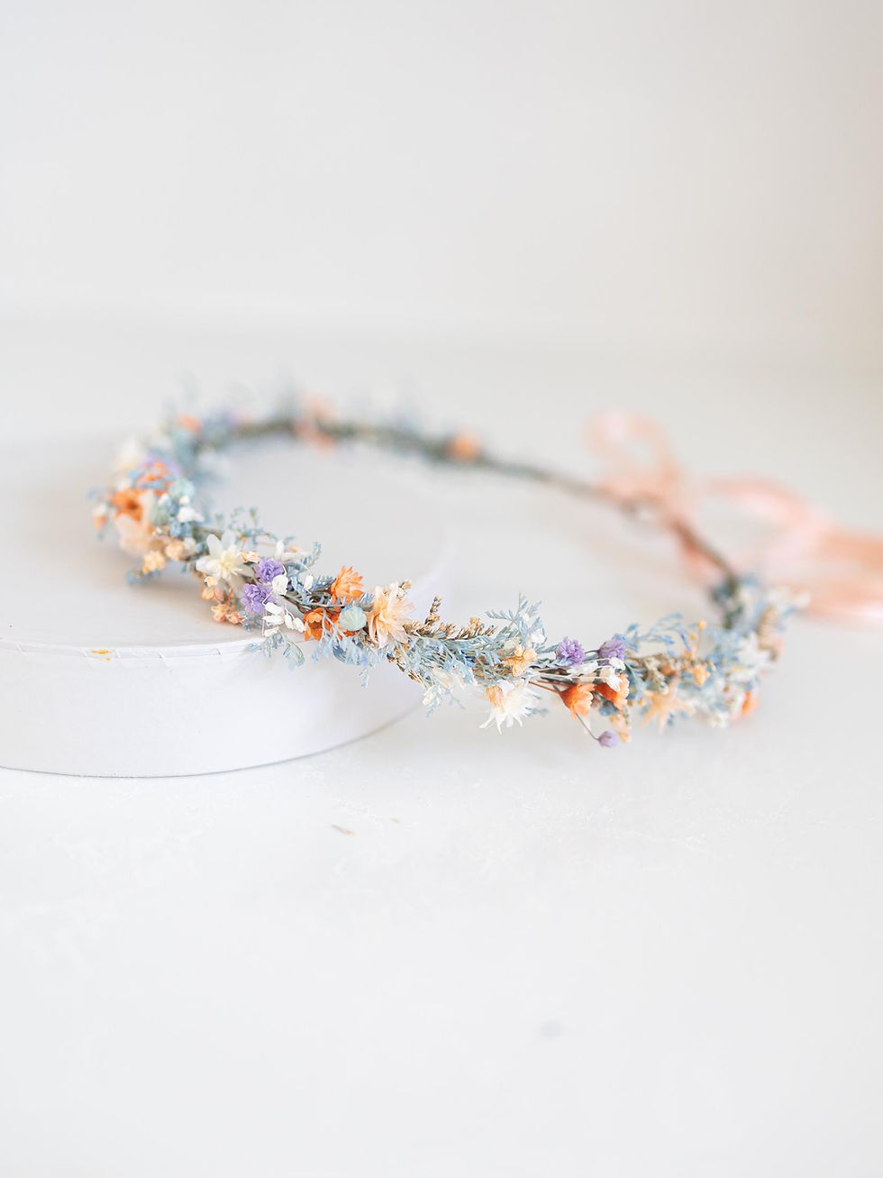 Miniaturbild: Boho Blumenkranz aus Trockenblumen in Pastellfarben