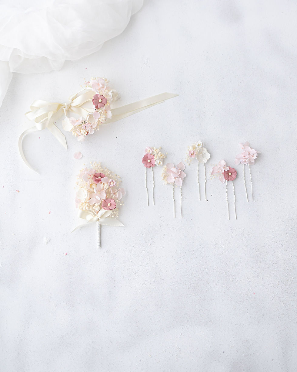 Miniaturbild: Braut Haarschmuck Haarblumen mit Trockenblumen und Schleierkraut. Haarnadel mit