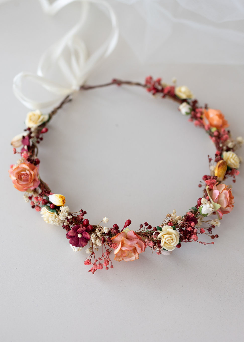 Blumenkranz Braut Hochzeit Haarkranz Blumen Haarschmuck Brautjungfern Oktoberfest Kranz Kopfschmuck Haarband Eukalyptus rot