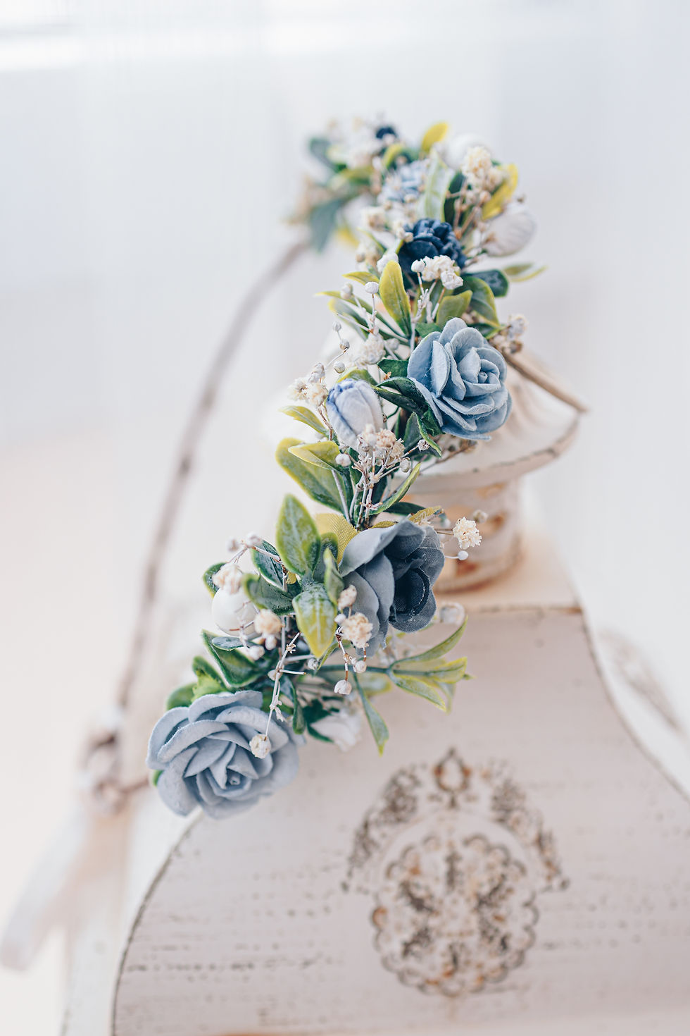 Miniaturbild: Blumenkranz Braut Hochzeit Haarkranz Blumen Haarschmuck Brautjungfern Oktoberfest Kranz Kopfschmuck Haarband Eukalyptus BLAU