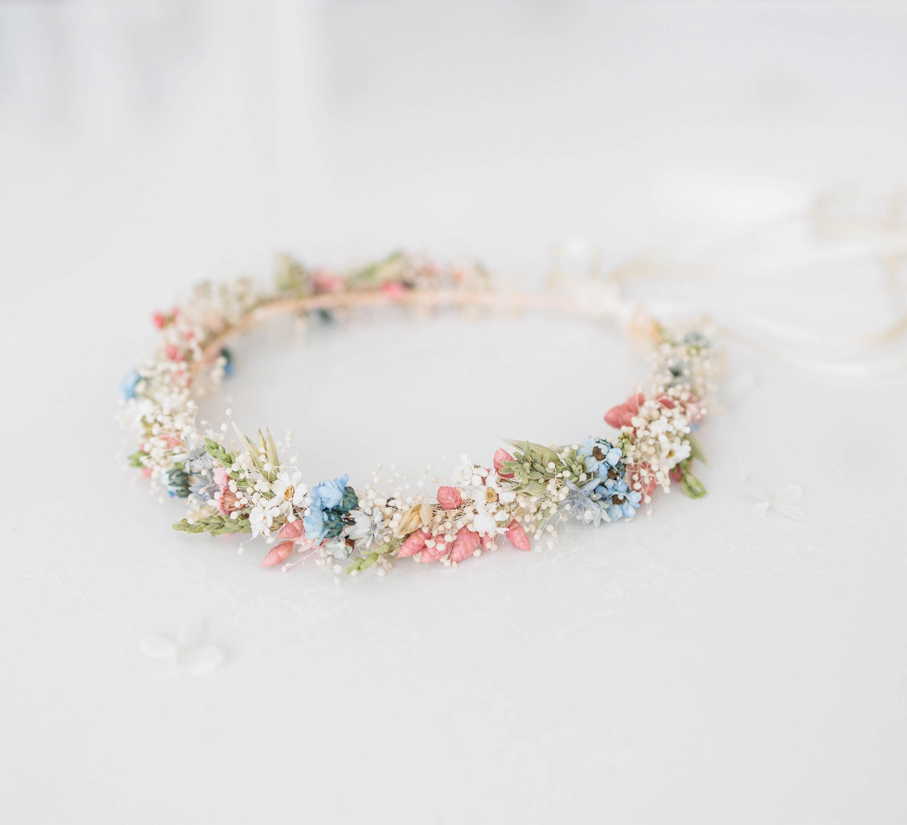 Hochzeit Haarkranz. Braut Blumenkranz mit Trockenblumen. Boho Hochzeit Blumenkr