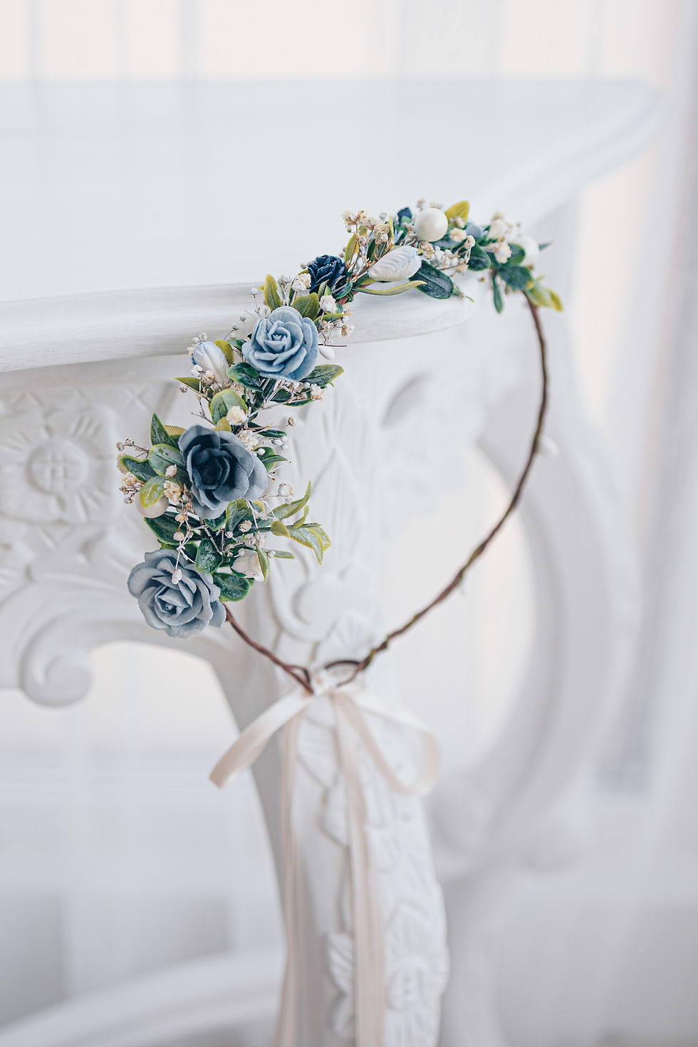 Blumenkranz Braut Hochzeit Haarkranz Blumen Haarschmuck Brautjungfern Oktoberfest Kranz Kopfschmuck Haarband Eukalyptus BLAU