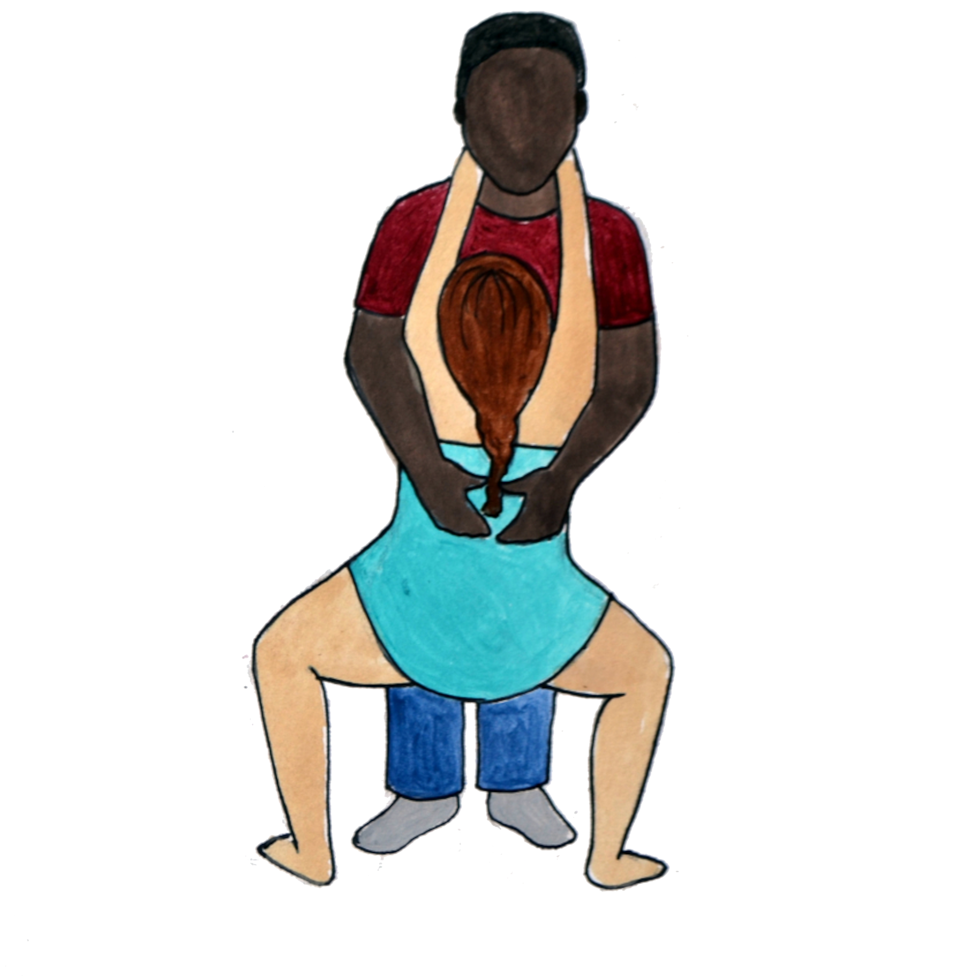 illustrated image of a man as birth partner supporting pregnant woman with labour comfort measures during a birth preparation antenatal class in Ballyhaunis, Mayo, Connacht, Ireland.