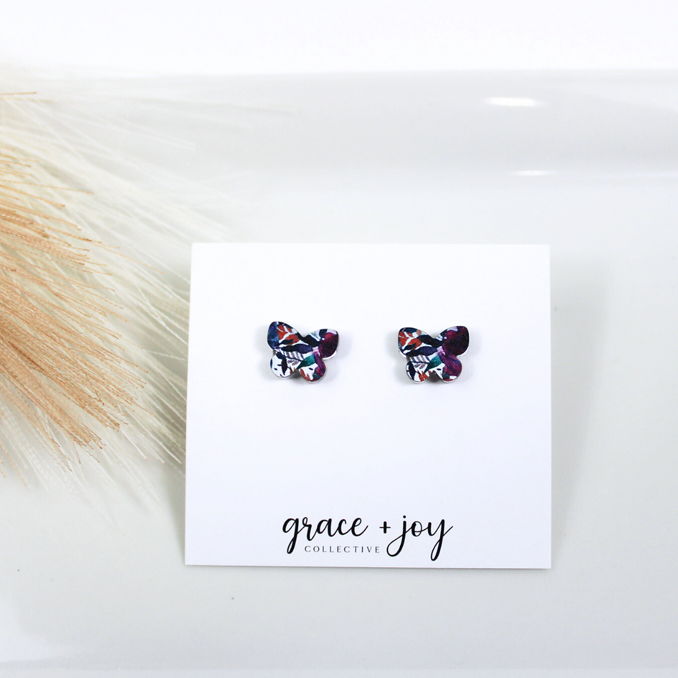 Watercolor Floral Butterfly Earrings -Studs