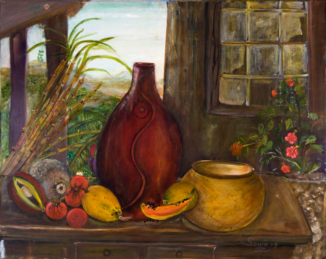Still life art, oil paintings, fruits, vegetables, Caribbean art, paper prints