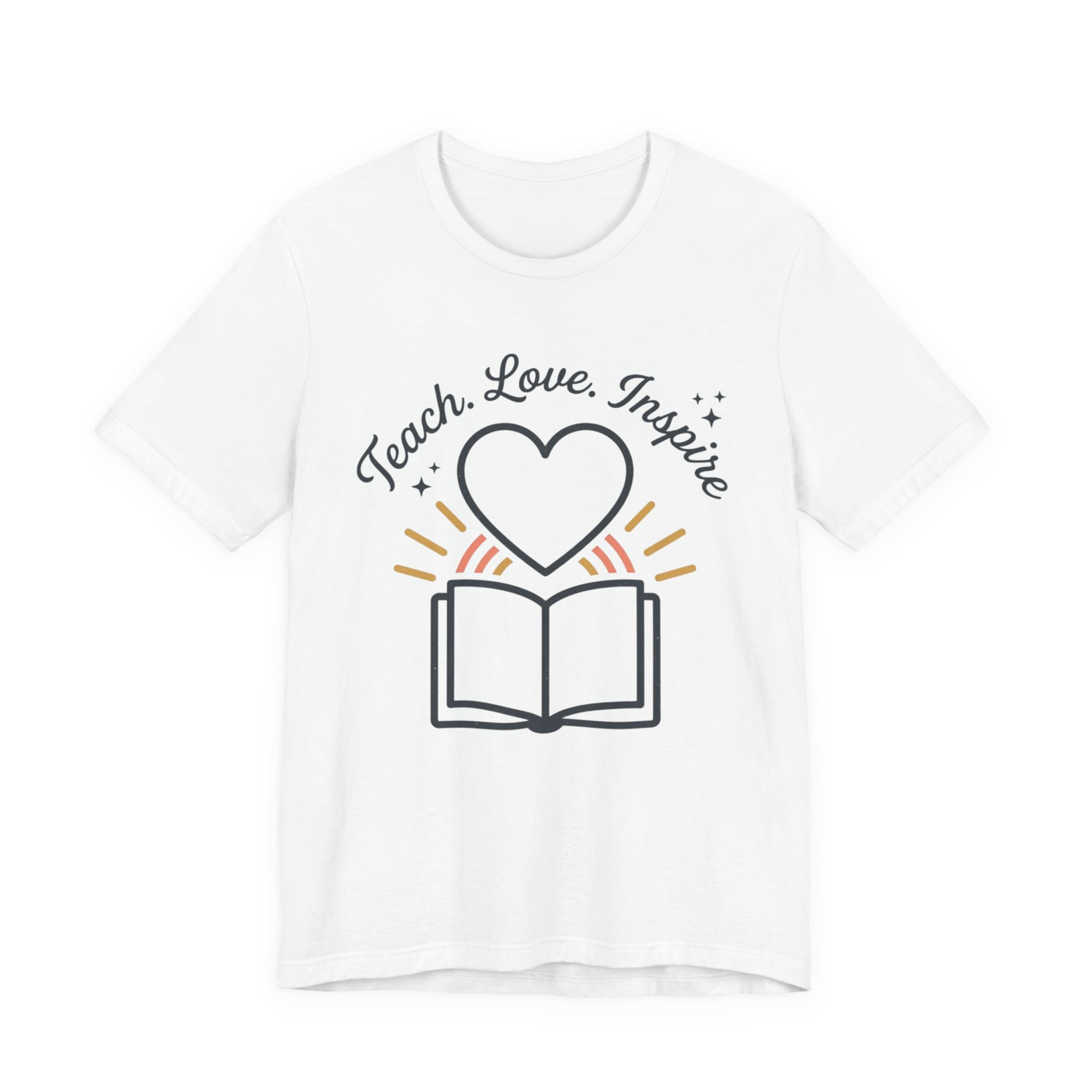 Teach Love Inspire T‑Shirt — Teacher Appreciation Book & Heart Graphic Tee