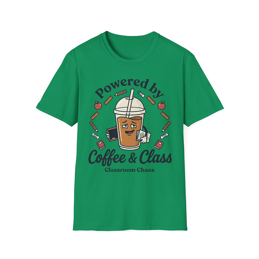 Thumbnail: T-Shirt — "Powered by Coffee & Class" Teacher Coffee Shirt