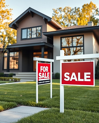 modern house with for sale sign in large