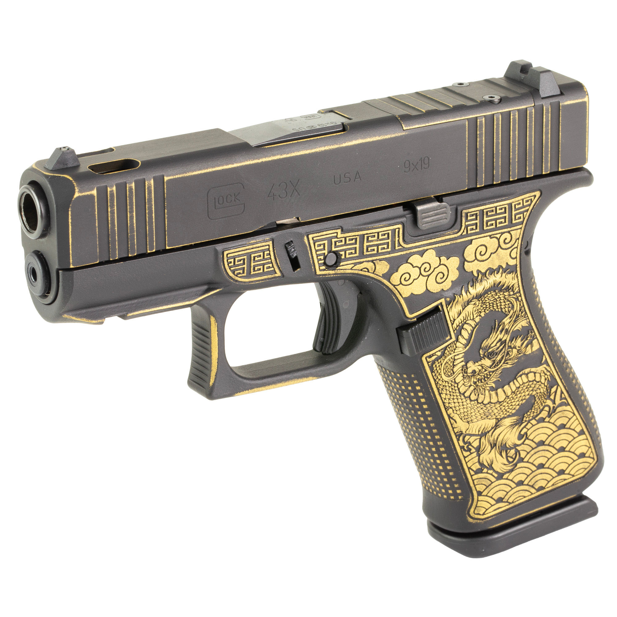 GLOCK, 43X, Compensated, Laser Engraved Dragon
