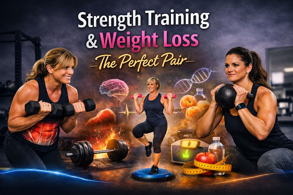 Women performing strength training exercises representing the connection between muscle building and weight loss.